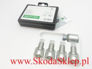 Śruby zabezpieczające koła przed kradzieżą Skoda Fabia Karoq Kodiaq Octavia Roomster Yeti Superb -oryginał 000071597C