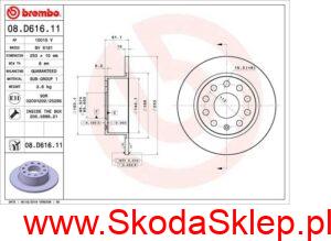 5Q0615601C Tarcze hamulcowe tył Skoda Octavia III po 2017r fi 253mm -Brembo 5Q0615601C